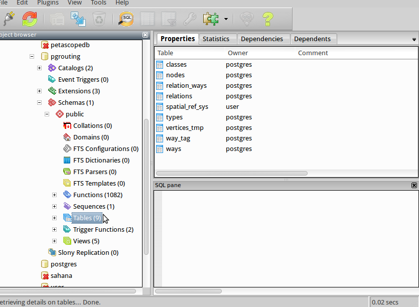 PgAdmin3 tables